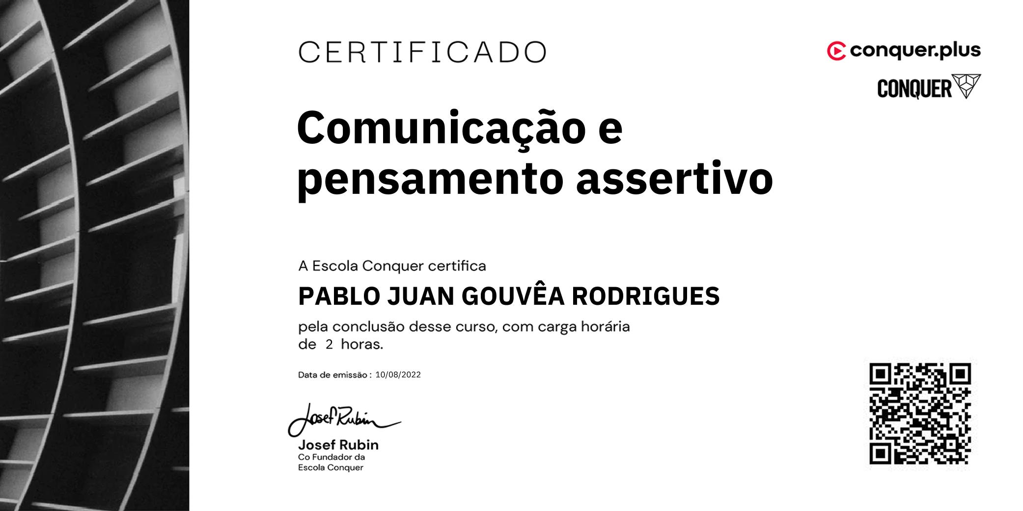 Certificado de Comunicação e pensamento assertivo